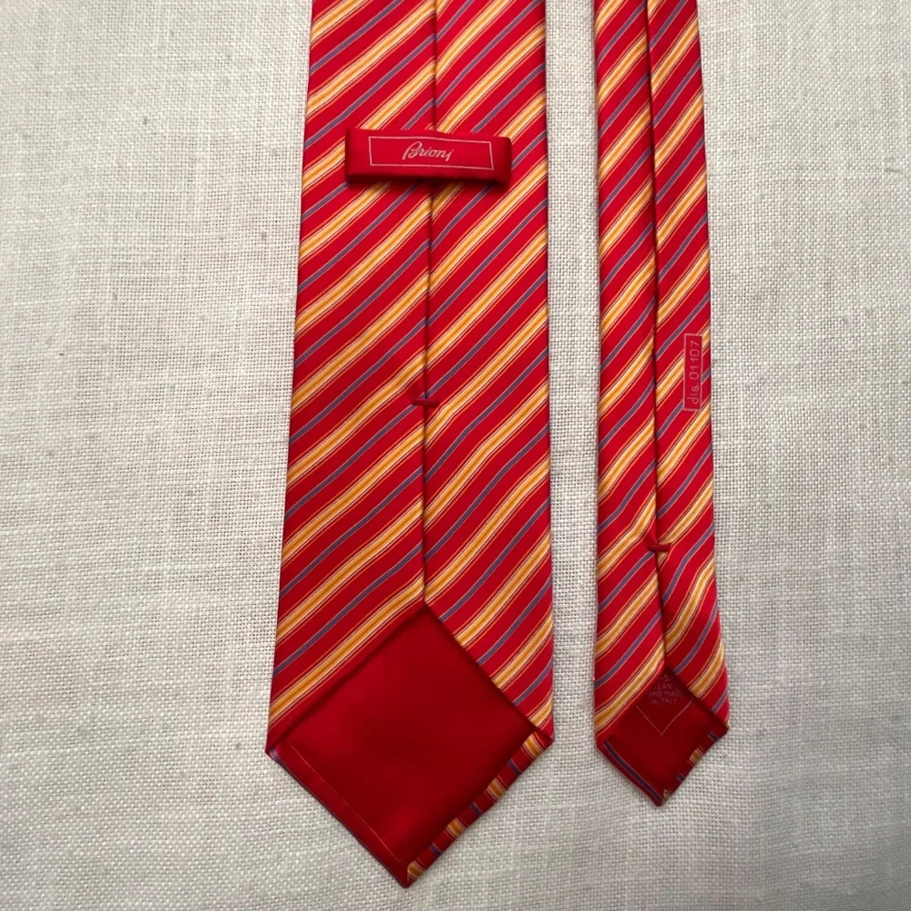 Brioni Silk Tie Striped Red/Yellow/Blue Handmade in Italy NWOT